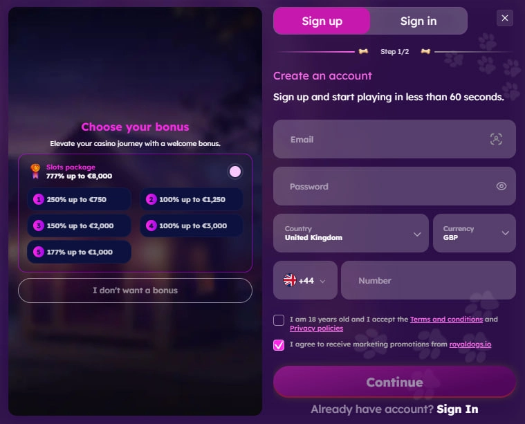 royaldogs casino registration
